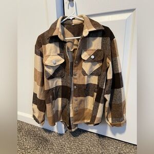 Flannel Plaid Shacket Wool Blend Button Down